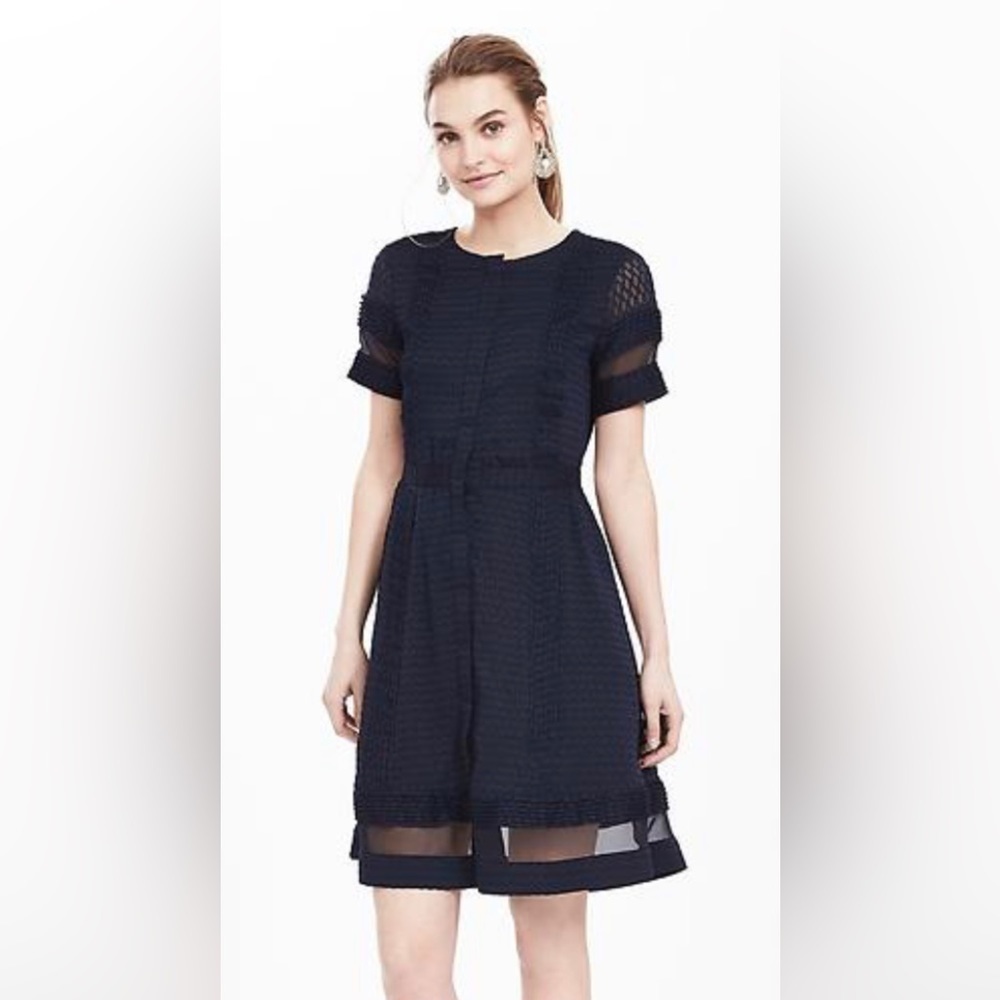 Banana Republic Navy Blue Button Down Short Sleeved Mini Dress with Mesh…